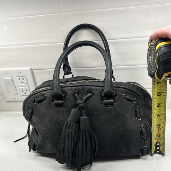 REBECCA MINKOFF Grove Suede Leather Handbag Dark Grey Tassel Top Handle Purse - Picture 10 of 16